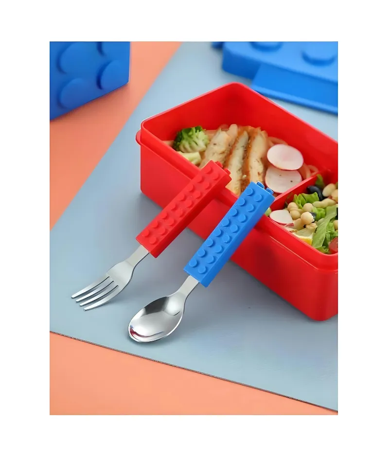 Foto 4 pulgar | Juego De Cubiertos Estilo Lego Niño Niña Set Cuchara Tenedor