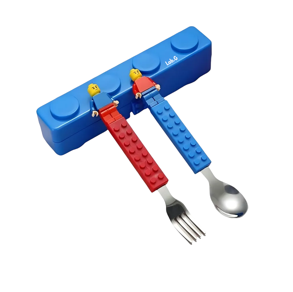 Juego De Cubiertos Estilo Lego Niño Niña Set Cuchara Tenedor