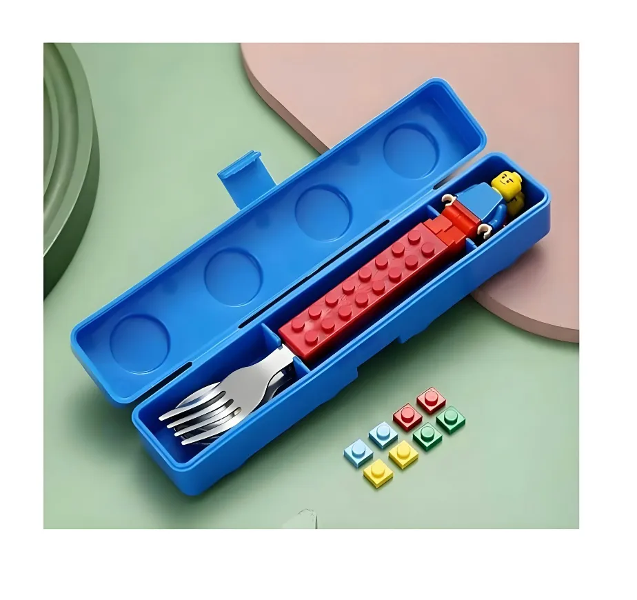 Foto 3 pulgar | Juego De Cubiertos Estilo Lego Niño Niña Set Cuchara Tenedor