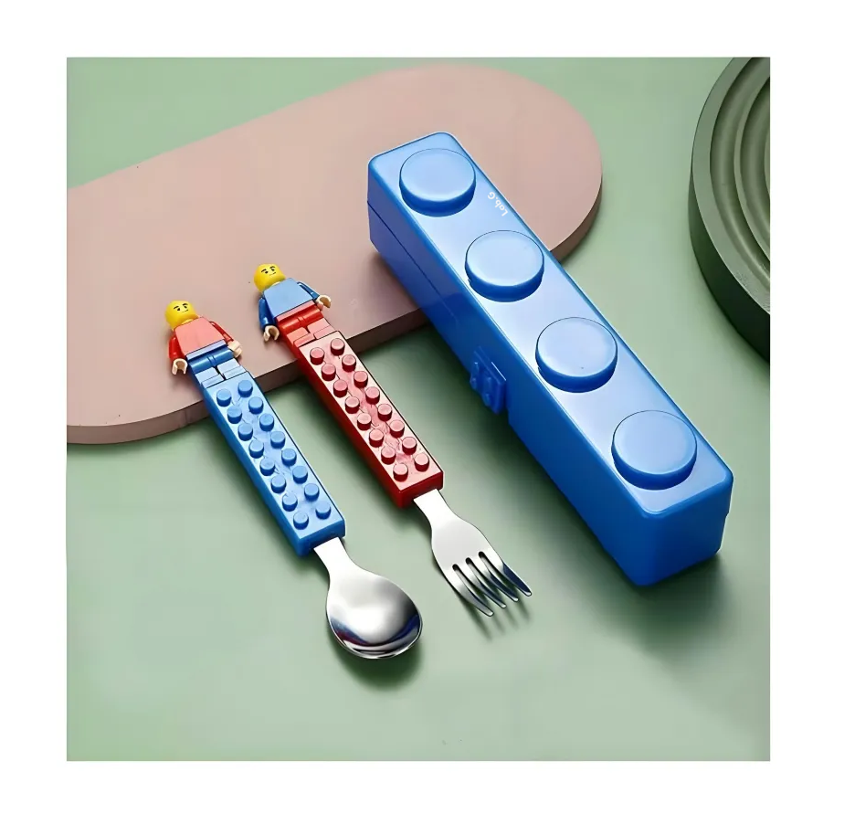Foto 6 pulgar | Juego De Cubiertos Estilo Lego Niño Niña Set Cuchara Tenedor
