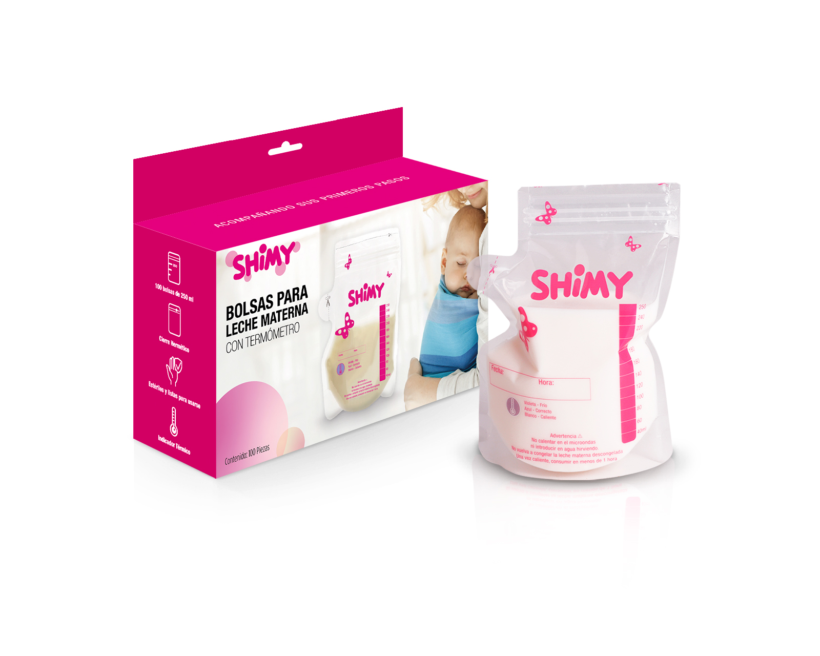 Bolsas Para Leche Materna 100 Piezas Con Termómetro Estériles Shimy Transparentes 83264