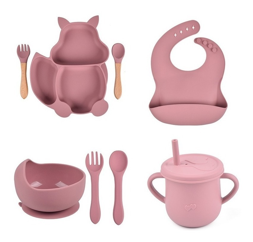 Kit de Alimentación de Silicona Antideslizante Funbu color Rosa para Bebé