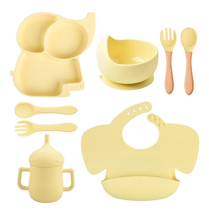 Set de Alimentación de Bebé Funbu Amarillo Silicona 8 Piezas