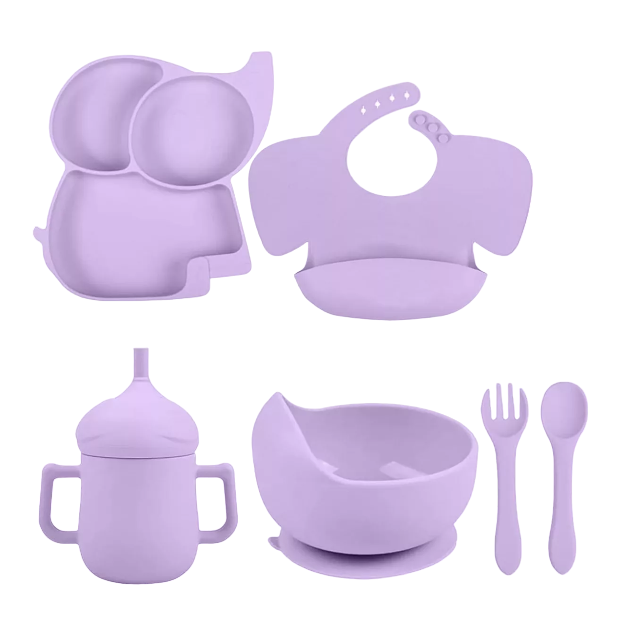 Set de Alimentación de Silicona Belug Antideslizante Púrpura para Bebé 6 Piezas