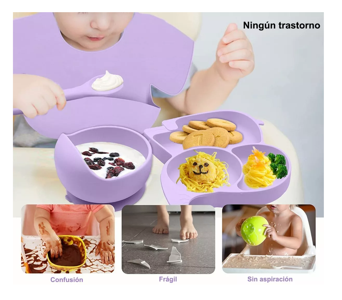Foto 3 pulgar | Set de Alimentación de Silicona Belug Antideslizante Púrpura para Bebé 6 Piezas