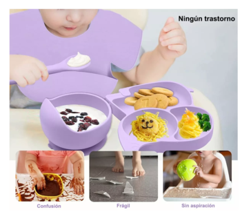 Foto 2 | Set de Alimentación de Silicona Belug Antideslizante Púrpura para Bebé 6 Piezas