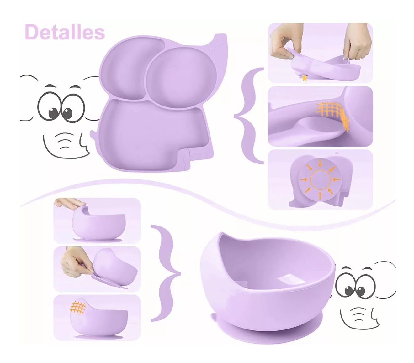 Foto 4 pulgar | Set de Alimentación de Silicona Belug Antideslizante Púrpura para Bebé 6 Piezas