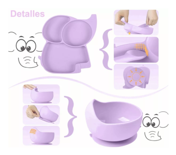 Foto 3 | Set de Alimentación de Silicona Belug Antideslizante Púrpura para Bebé 6 Piezas