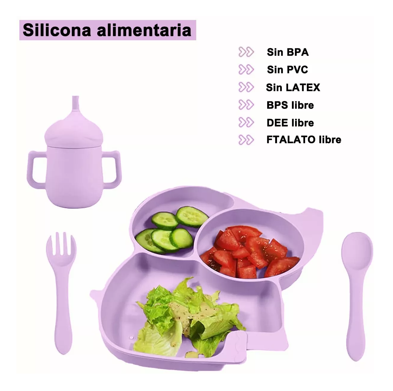 Foto 4 | Set de Alimentación de Silicona Belug Antideslizante Púrpura para Bebé 6 Piezas