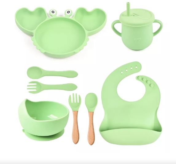 Set 8 Alimentación De Silicona Verde para Bebé