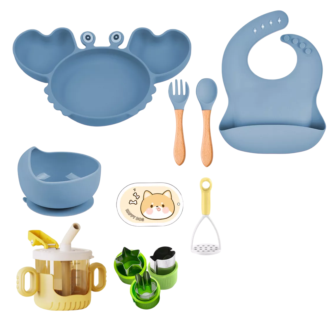 Foto 2 pulgar | Juego De Cubiertos Alimentación Platos De Silicona Para Bebé Azul Claro