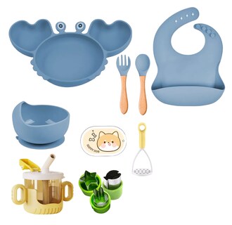 Foto 1 | Juego De Cubiertos Alimentación Platos De Silicona Para Bebé Azul Claro