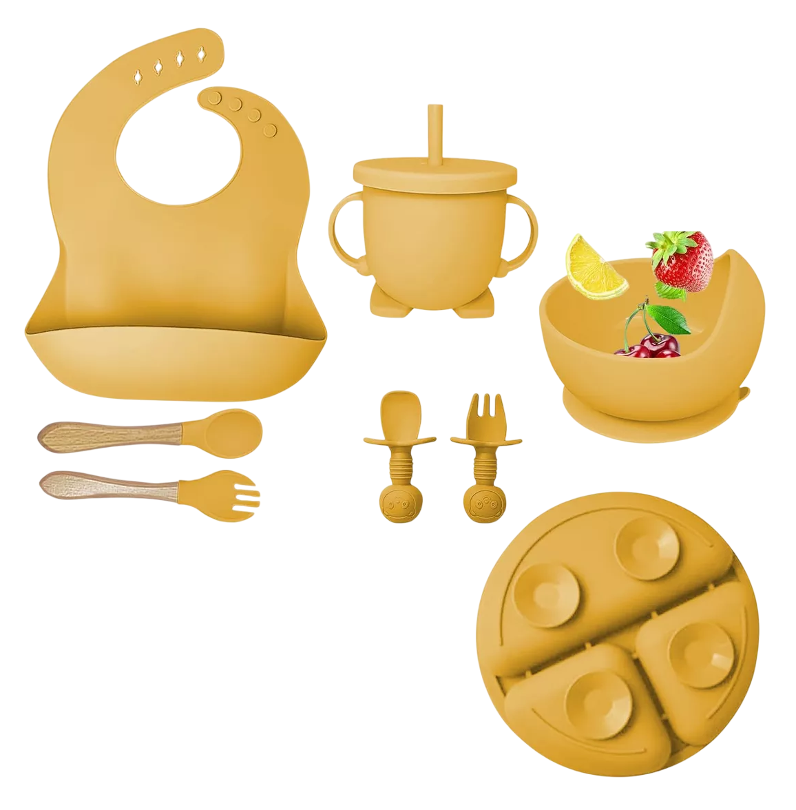 Foto 2 pulgar | Juego De Alimentación De Silicona Antideslizante Para Bebés Amarillo