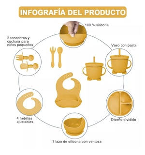 Foto 2 | Juego De Alimentación De Silicona Antideslizante Para Bebés Amarillo