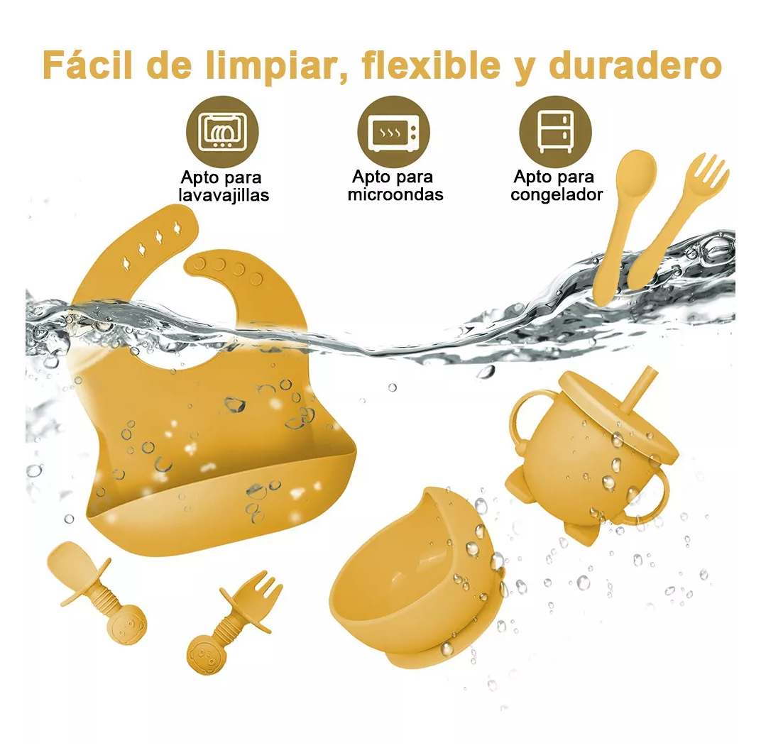 Foto 4 pulgar | Juego De Alimentación De Silicona Antideslizante Para Bebés Amarillo
