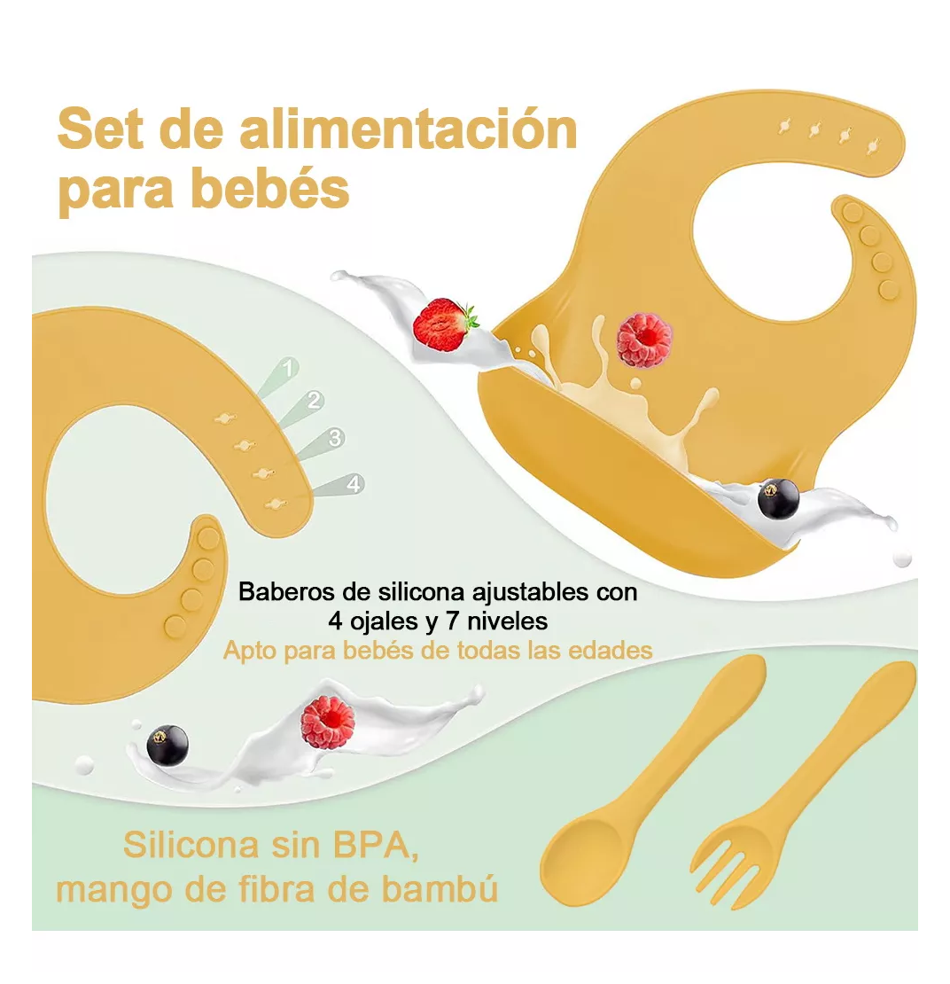 Foto 6 pulgar | Juego De Alimentación De Silicona Antideslizante Para Bebés Amarillo