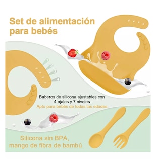 Foto 5 | Juego De Alimentación De Silicona Antideslizante Para Bebés Amarillo
