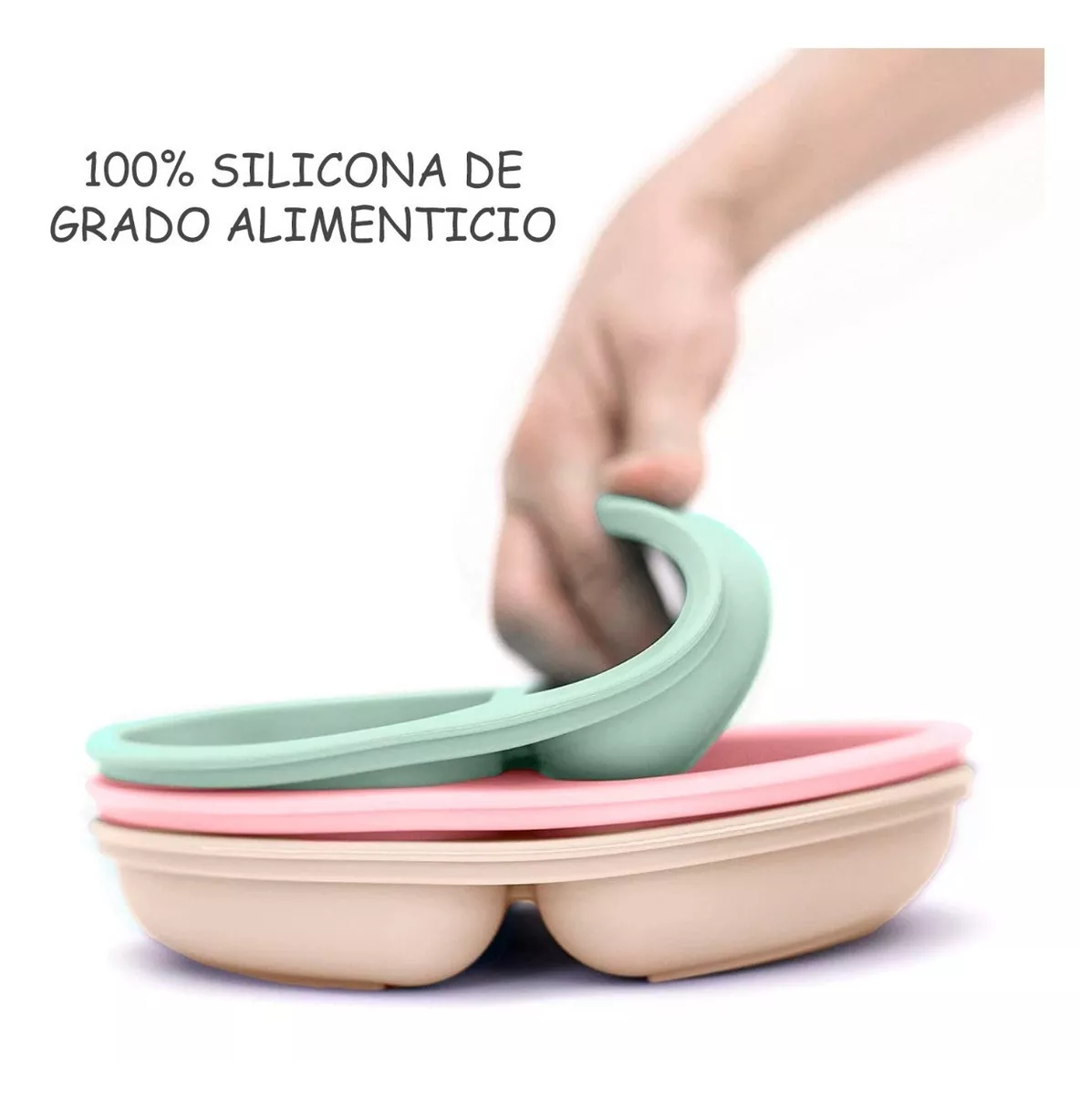 Foto 5 | Juego De 3 Platos De Silicona Para Niños Con Ventosa U Chef Color Beige/verde/rosa