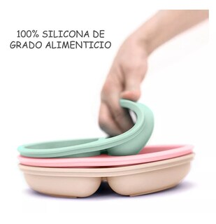 Foto 5 | Juego De 3 Platos De Silicona Para Niños Con Ventosa U Chef Color Beige/verde/rosa