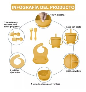 Foto 2 | Juego De Alimentación De Silicona Antideslizante Para Bebés Amarillo