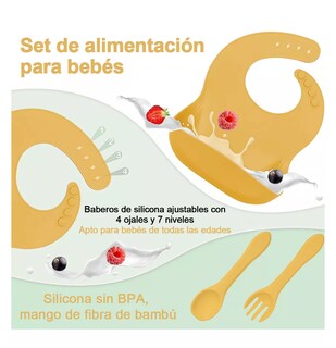 Foto 5 | Juego De Alimentación De Silicona Antideslizante Para Bebés Amarillo