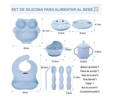 Foto 4 | Platos para Bebés Silicona Bowl Copa Cuchara Tenedor Babero Búho Azul