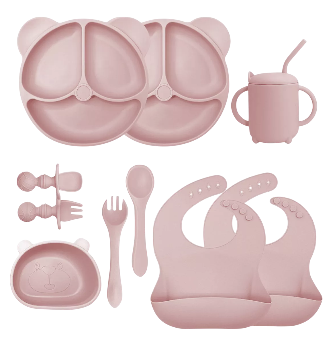Foto 2 pulgar | Juego de Platos Silicona Belug Antideslizante para Bebés 10 Piezas Rosa