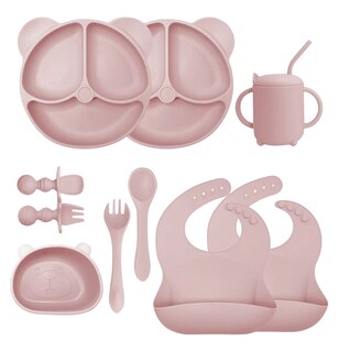 Foto 1 | Juego de Platos Silicona Belug Antideslizante para Bebés 10 Piezas Rosa