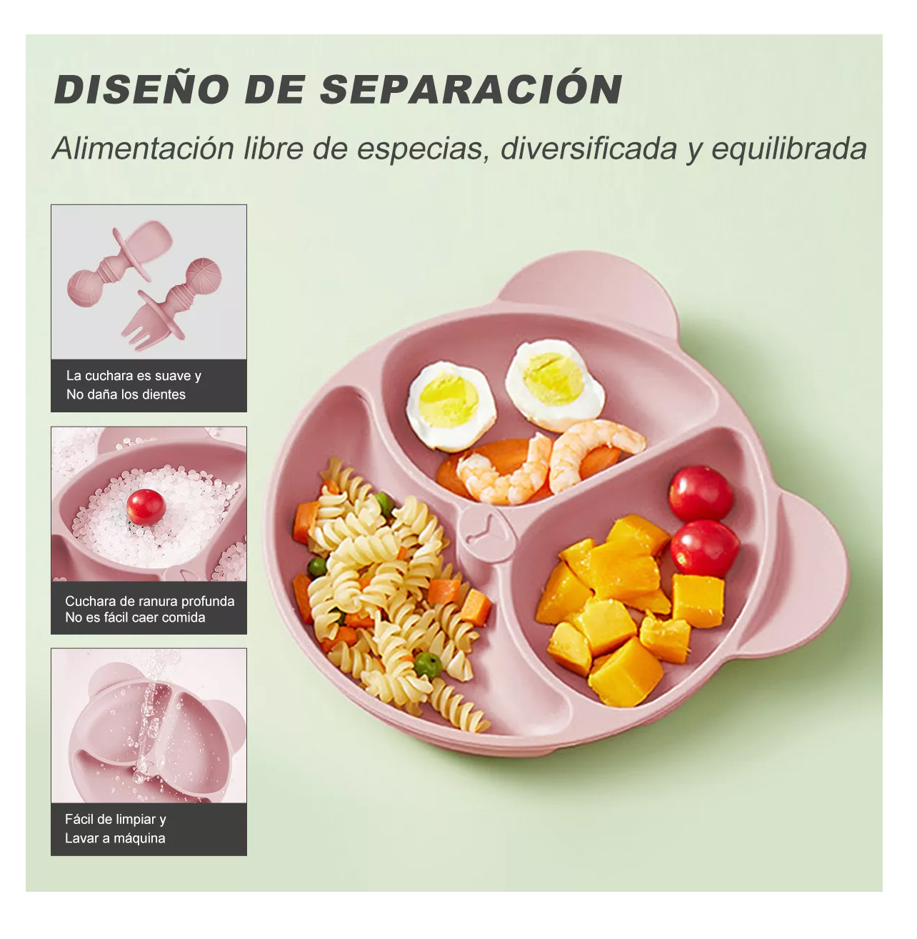 Foto 3 pulgar | Juego de Platos Silicona Belug Antideslizante para Bebés 10 Piezas Rosa