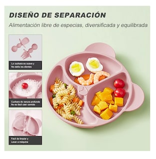 Foto 2 | Juego de Platos Silicona Belug Antideslizante para Bebés 10 Piezas Rosa