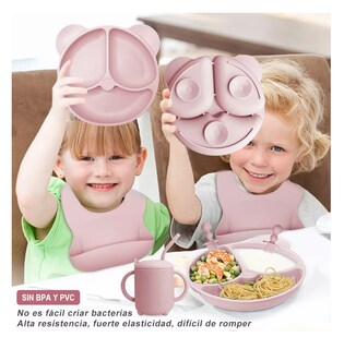 Foto 3 | Juego de Platos Silicona Belug Antideslizante para Bebés 10 Piezas Rosa