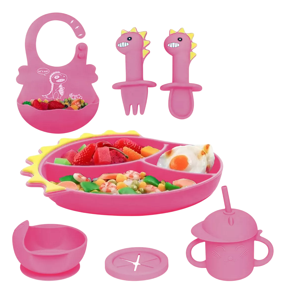 Foto 2 pulgar | Juego de Platos de Silicona Belug Antideslizante para Bebés  8 Piezas Rosa