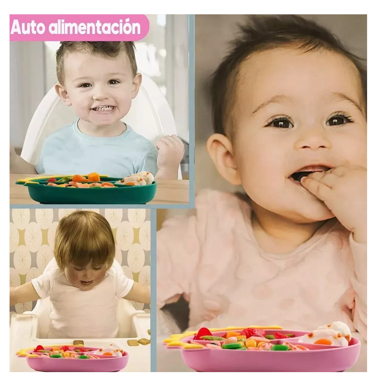 Foto 4 pulgar | Juego de Platos de Silicona Belug Antideslizante para Bebés  8 Piezas Rosa