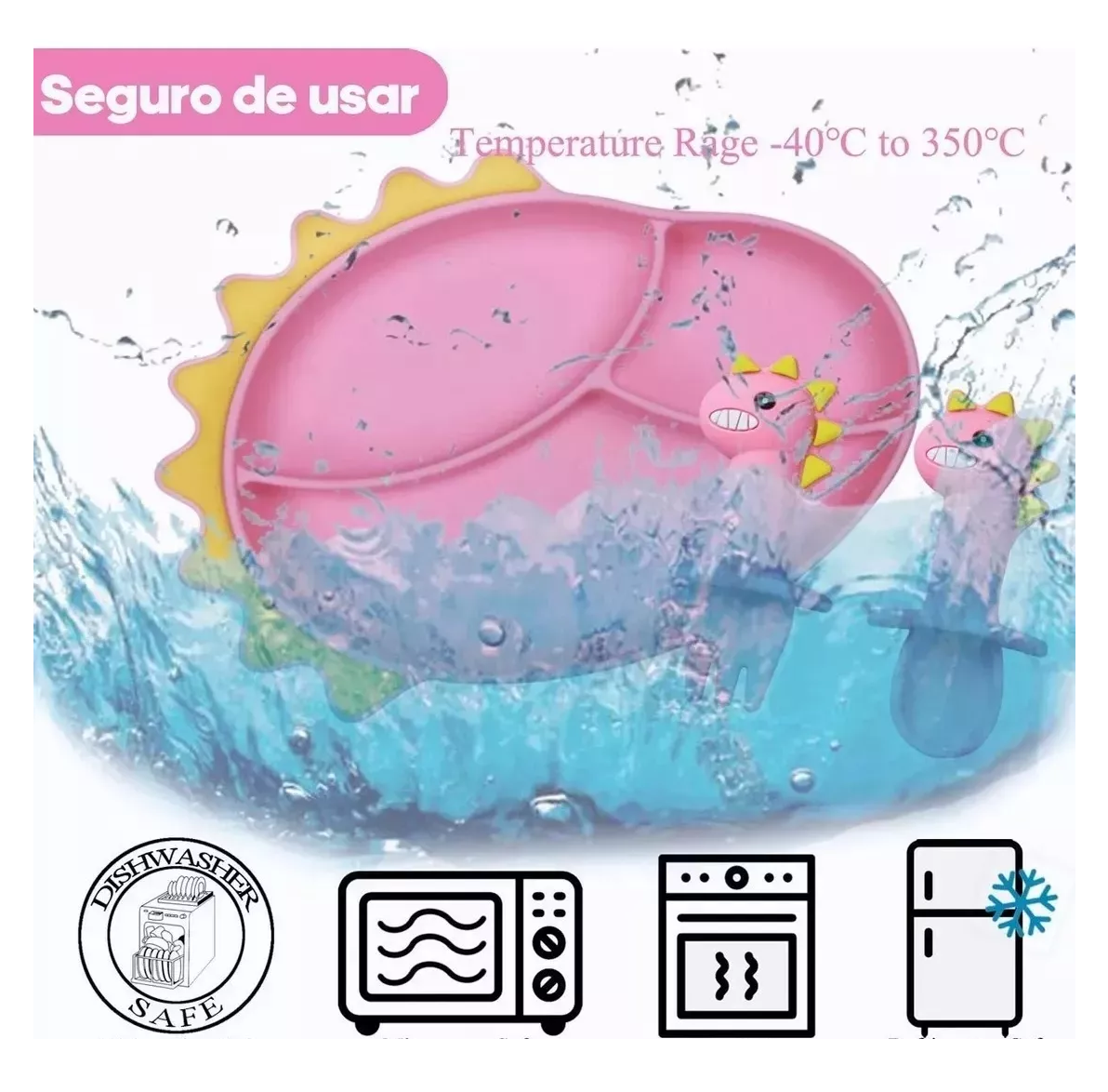 Foto 5 | Juego de Platos de Silicona Belug Antideslizante para Bebés  8 Piezas Rosa