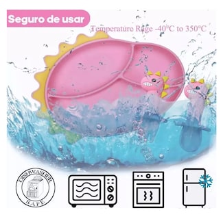 Foto 5 | Juego de Platos de Silicona Belug Antideslizante para Bebés 8 Piezas Rosa