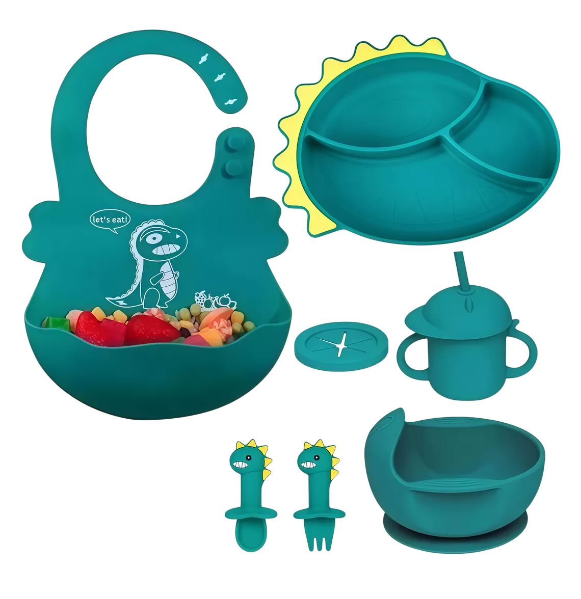 Foto 2 pulgar | Juego de Antideslizante Platos De Silicona 8 Pcs Verde Oscuro para Bebés