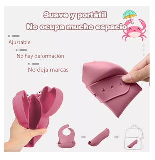 Foto 2 | Juego de Cubiertos con Plato Rosa Diseño Cangrejo para Bebé