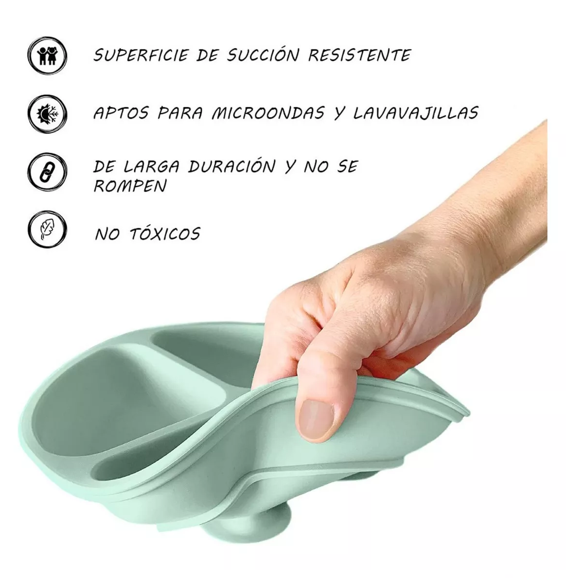 Foto 4 pulgar | Juego De 3 Platos De Silicona Para Niños Con Ventosa U Chef Color Beige/verde/rosa