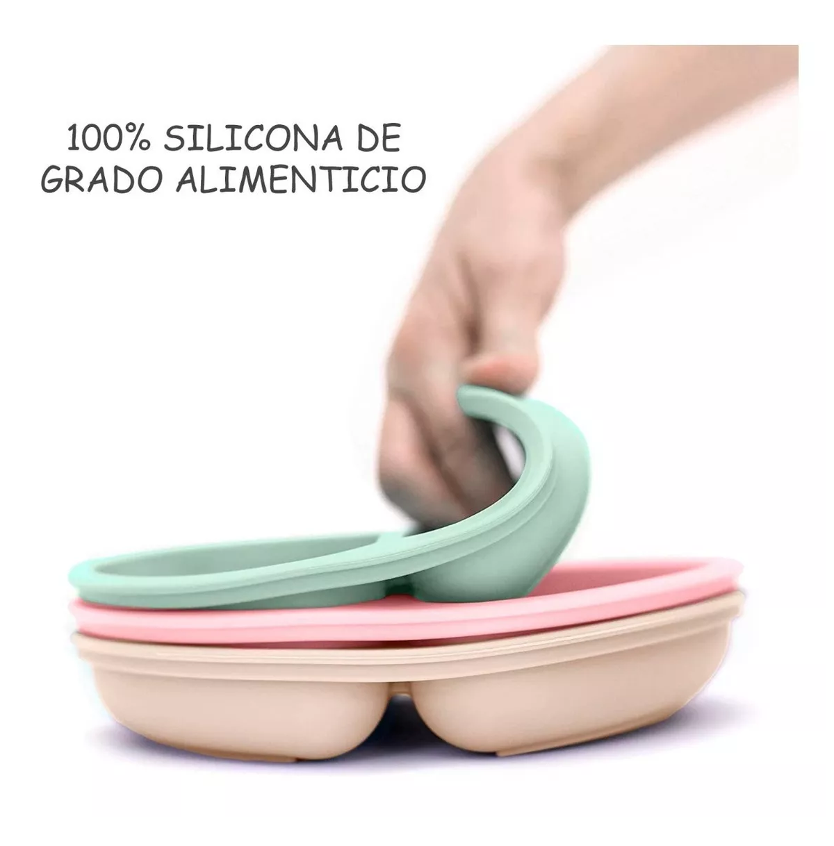 Foto 6 pulgar | Juego De 3 Platos De Silicona Para Niños Con Ventosa U Chef Color Beige/verde/rosa