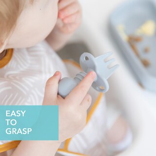 Foto 4 | Cuchara y Tenedor para Bebés Bumkins Chewtensils de Silicona Gris - Venta Internacional