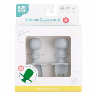 Foto 7 | Cuchara y Tenedor para Bebés Bumkins Chewtensils de Silicona Gris - Venta Internacional