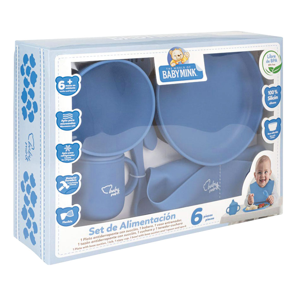 Foto 1 | Set De Alimentación Baby Mink Bmf03 Azul (platos, Tazón, Set De Cubiertos Y Vaso Con Tapa)