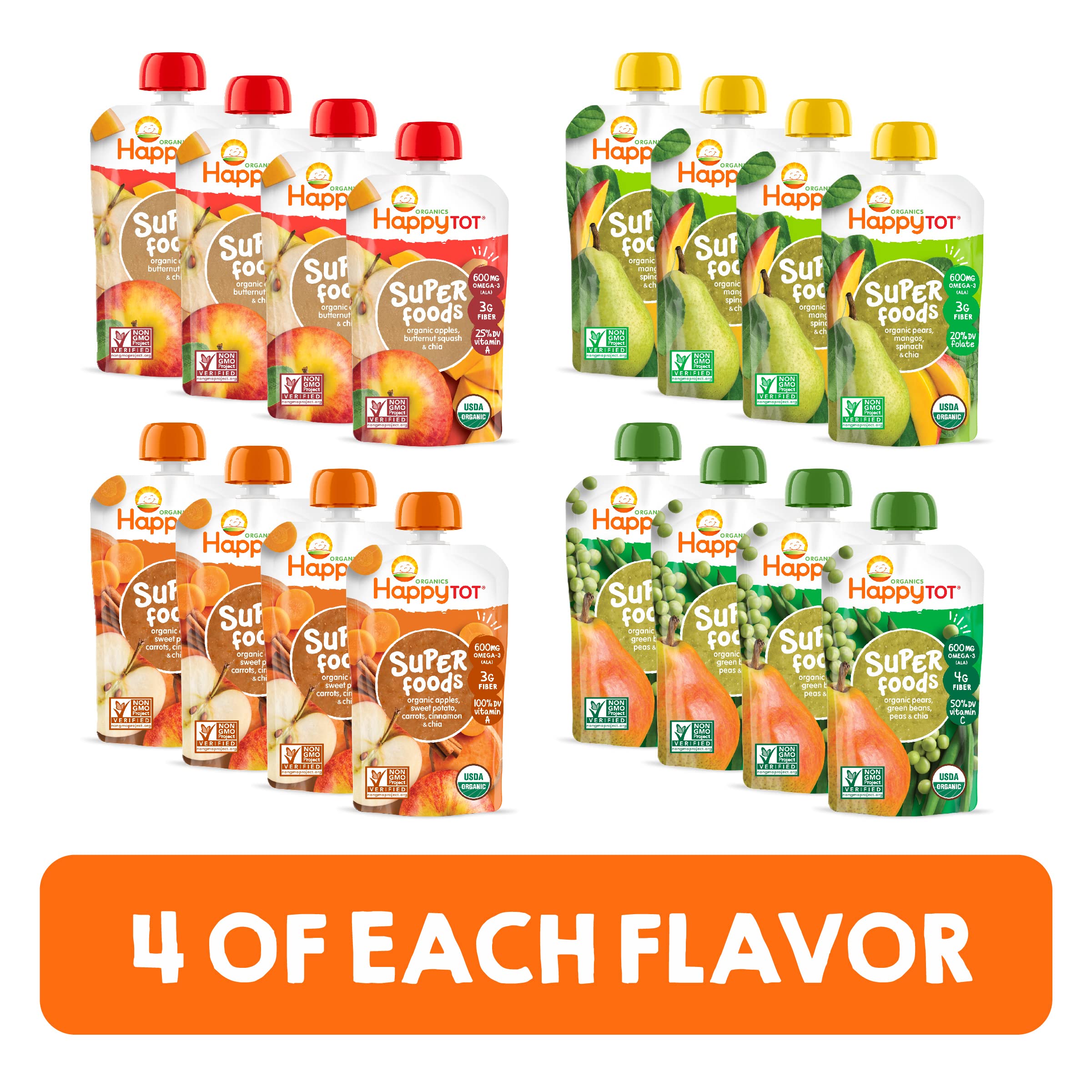 Foto 2 | Bolsitas De Comida Para Bebés Happytot Stage 4, Sin Gluten, Veganas, 125 Ml X 16 - Venta Internacional.