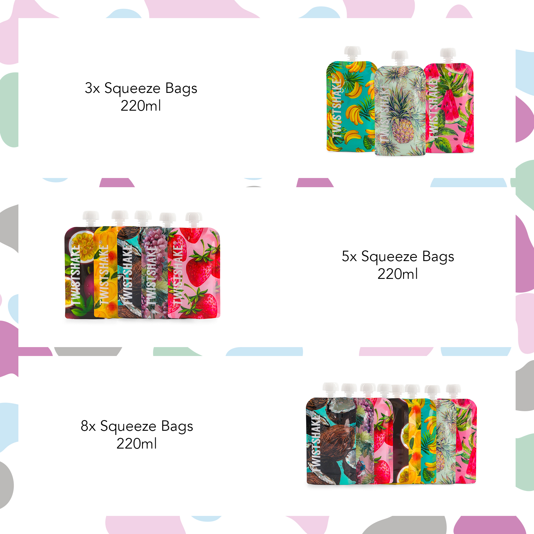 Foto 7 pulgar | Bolsas Squeeze Bags Twistshake 220ml 5pz Frutas