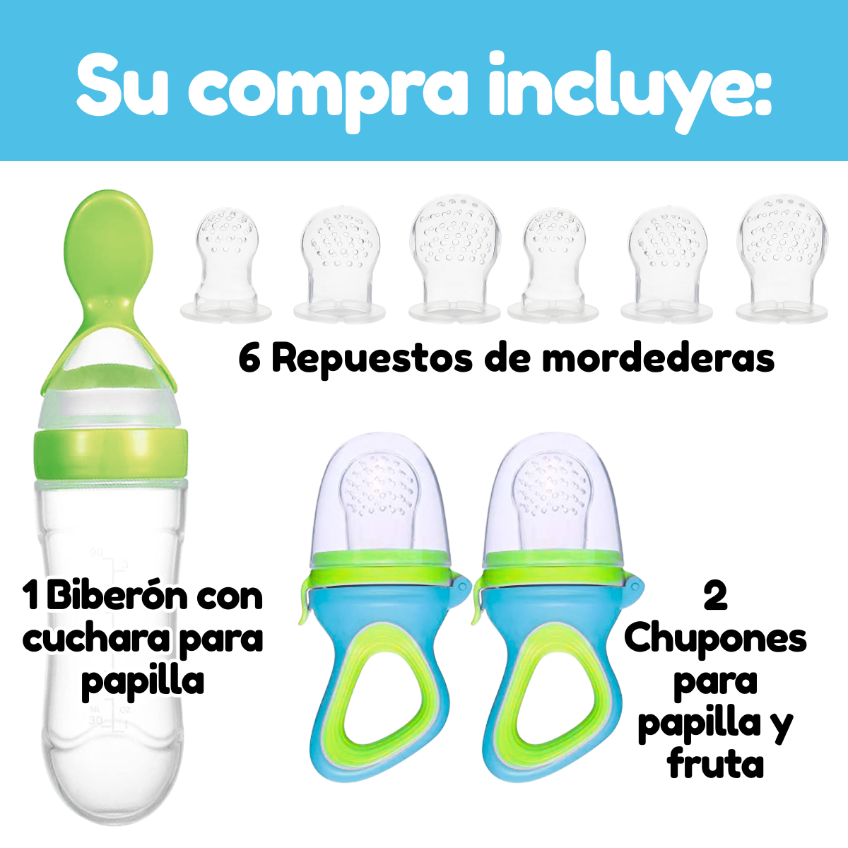 Foto 3 pulgar | Kit de Biberón Cuchara y Chupón 9 Piezas Azules