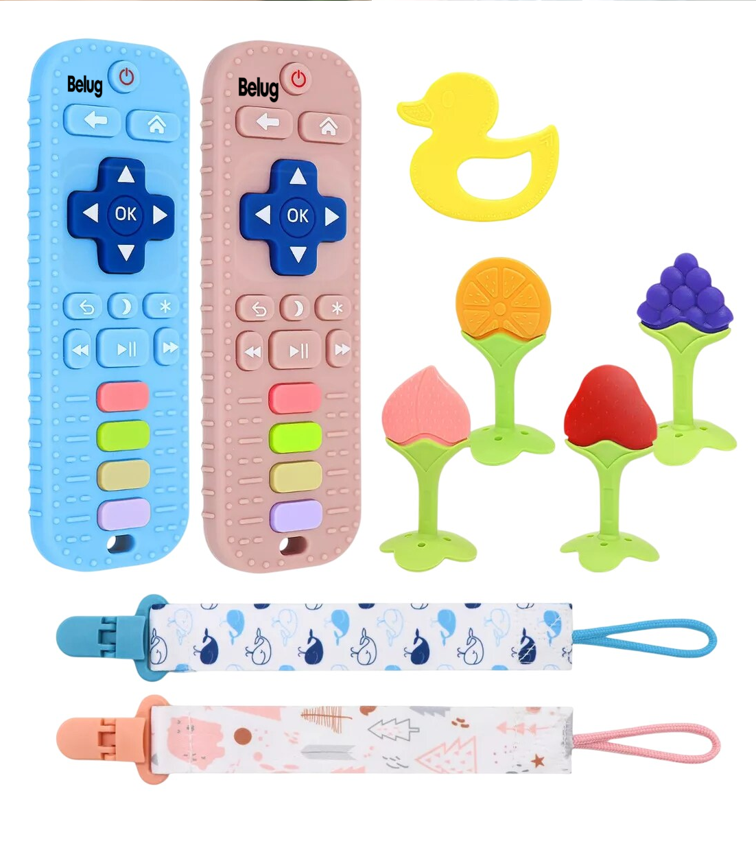 Juguete Control Remoto Bebés La Dentición Del Bebé 9 Piezas Color Blue Pinkremote Control, Belug Colores