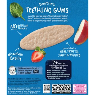 Foto 2 | Obleas Para La Dentición Gerber Gentle, Fresa, Manzana Y Espinaca, 50 G - Venta Internacional.