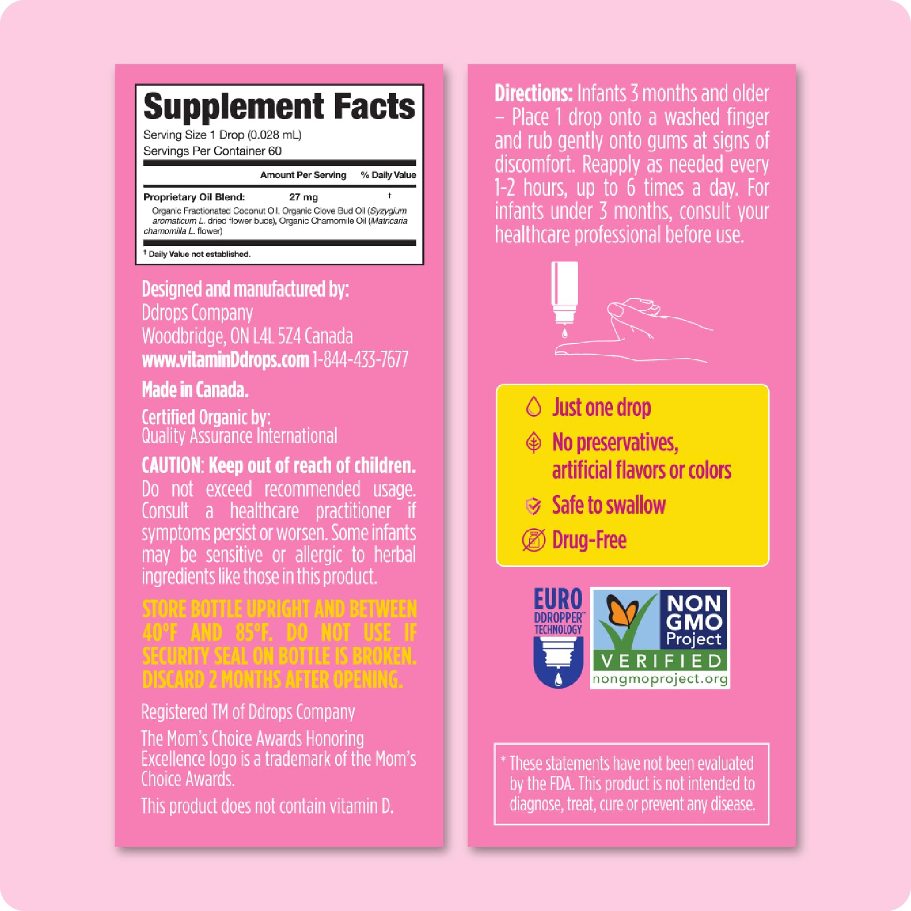 Foto 4 pulgar | Gotas Líquidas Para Aliviar La Dentición Baby Organic, 60 Ml, A Partir De 3 Meses - Venta Internacional.