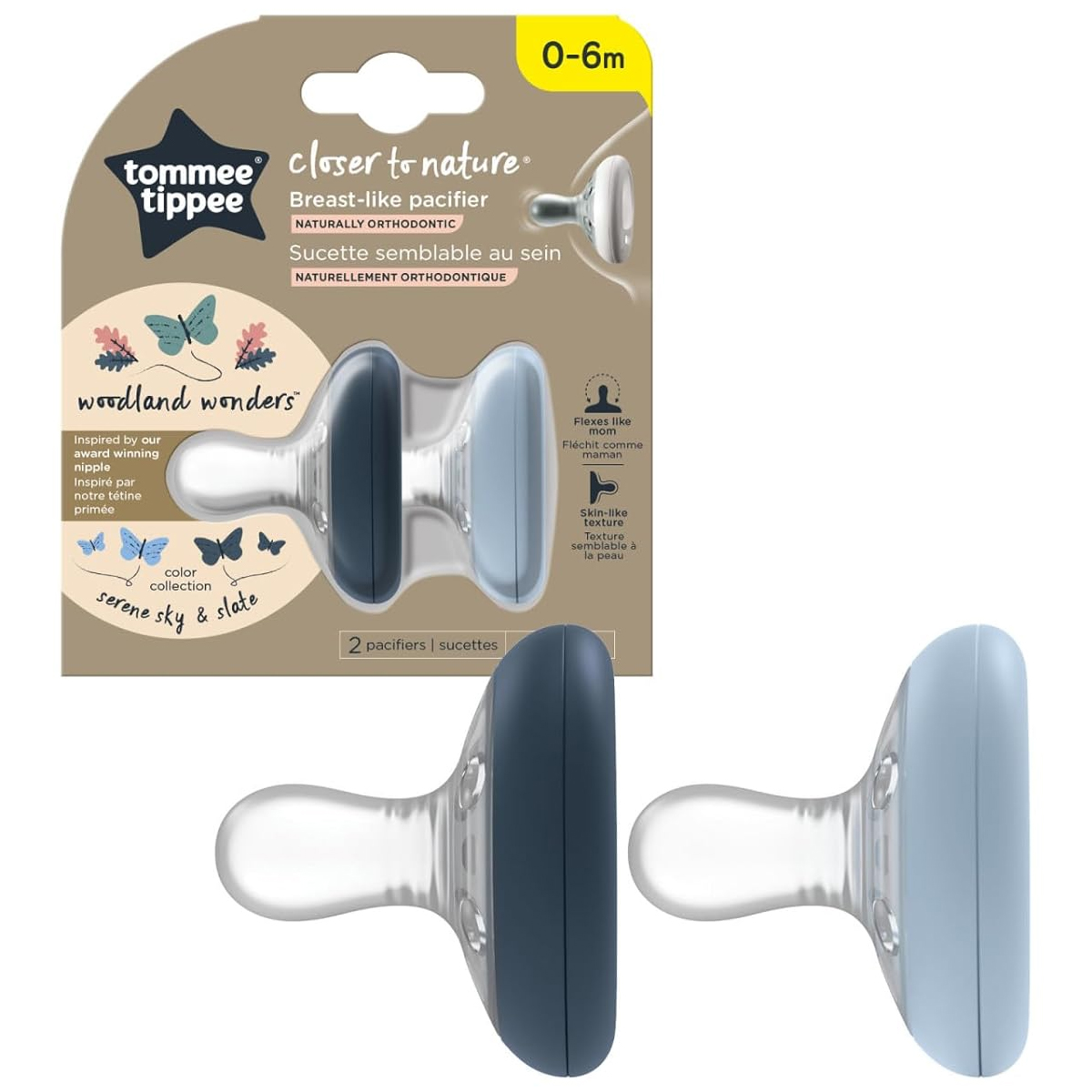 Chupón Forma Pecho Tommee Tippee 2pz 0-6m Cielo