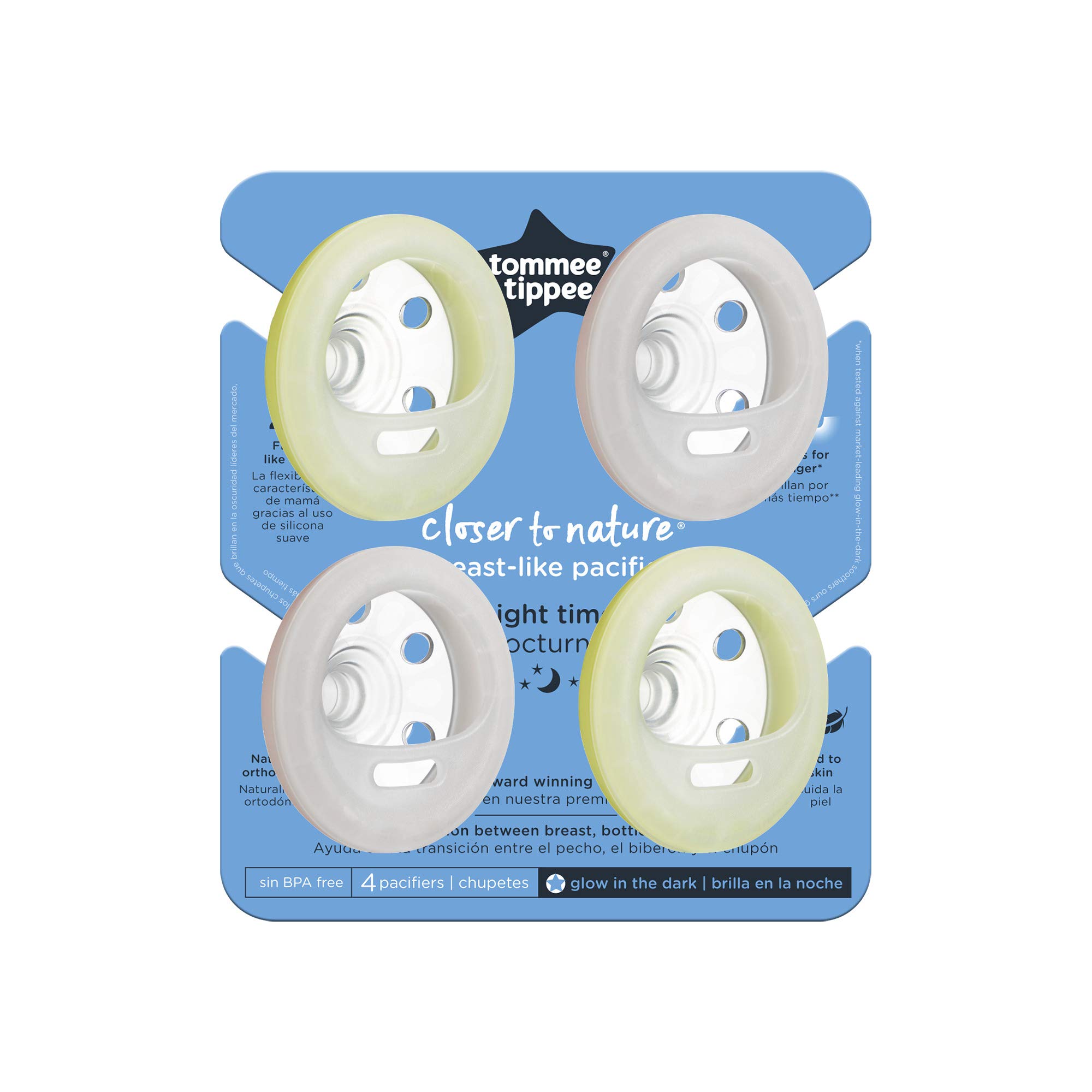 Foto 6 | Chupete Tommee Tippee Breast-like Night De 6 A 18 M, 4 Unidades, Rosa Y Amarillo - Venta Internacional.
